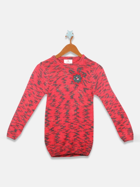 

OWM Girls Red Self Design Pullover Sweater