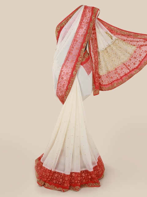 

Pothys White & Red Pure Georgette Solid Saree