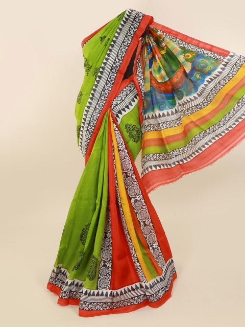 

Pothys Green Pure Silk Printed Murshidabad silk Saree