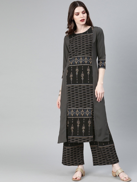 

ZIYAA Women Grey Printed Kurti with Palazzos & Dupatta