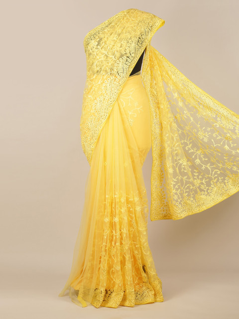 

Pothys Yellow Woven Design Net Saree