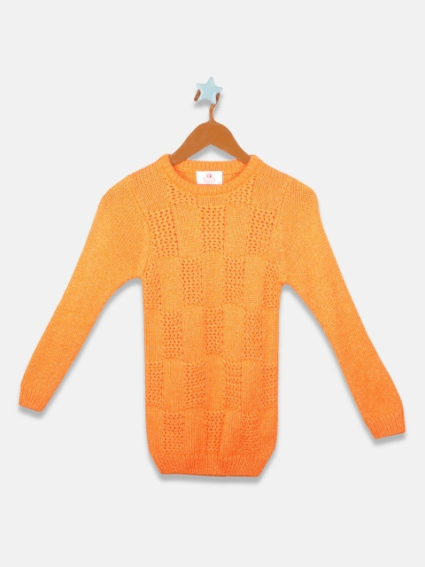 

OWM Girls Orange Self Design Pullover Sweater