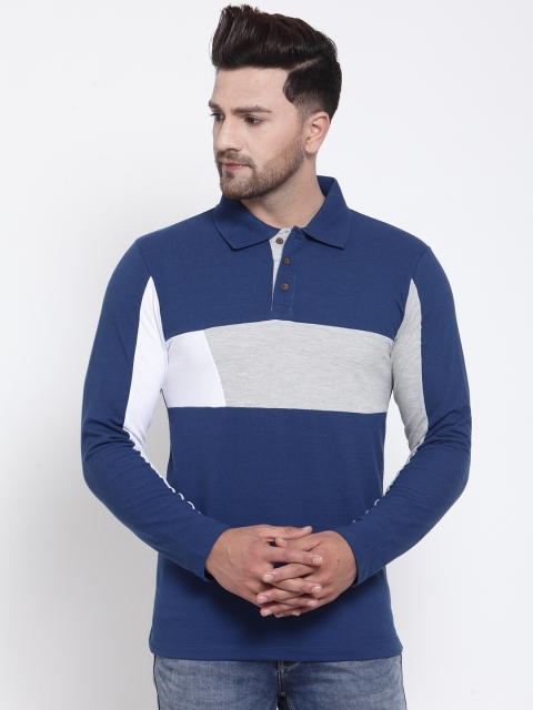 

Kalt Men Blue Colourblocked Polo Collar T-shirt