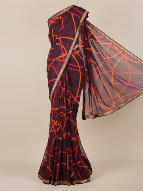 

Pothys Burgundy Printed Poly Chiffon Saree