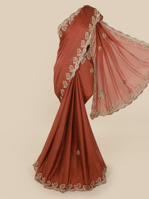 

Pothys Brown Embellished Pure Georgette Saree