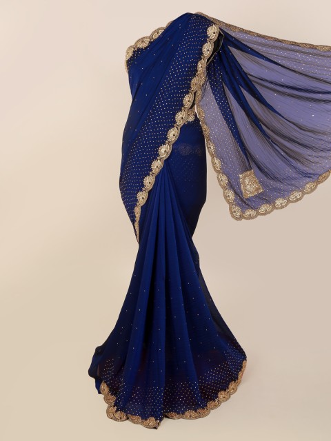 

Pothys Blue Embellished Pure Georgette Saree