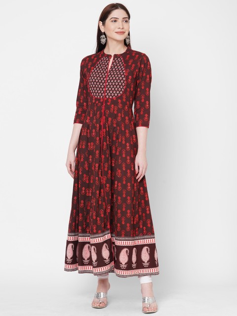 

Vedic Women Brown & Red Ethnic Motifs Printed Keyhole Neck Kurta
