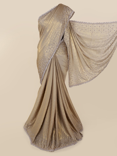 

Pothys Grey & Silver-Toned Pure Georgette Embellished Saree