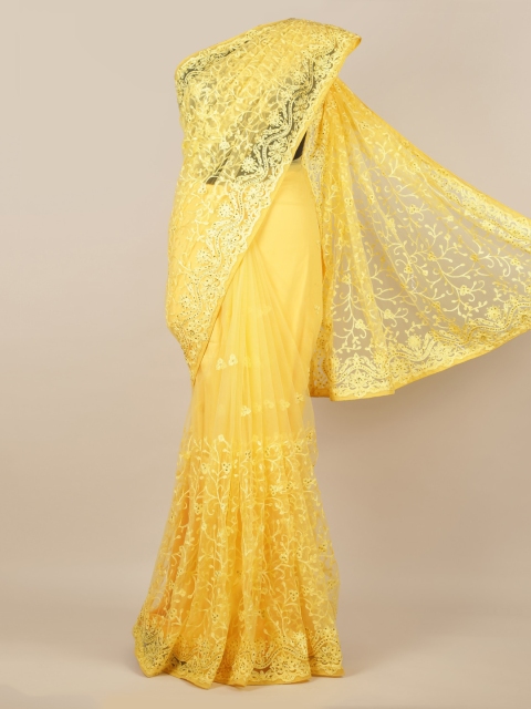 Pothys Yellow Woven Design Net Saree