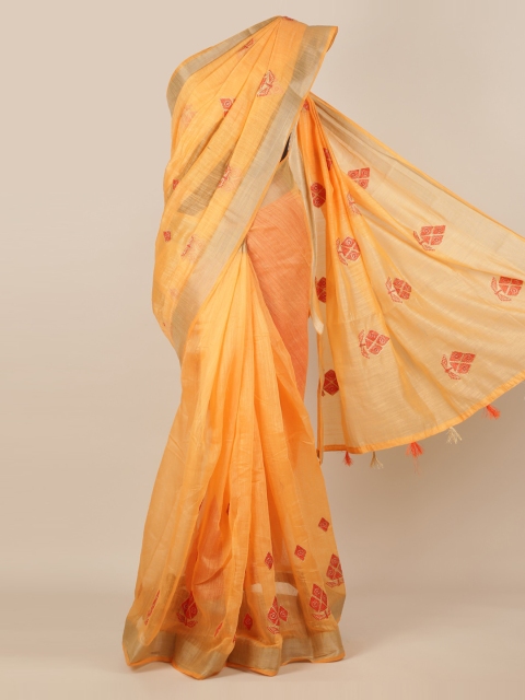 

Pothys Orange Embroidered Jute Silk Saree