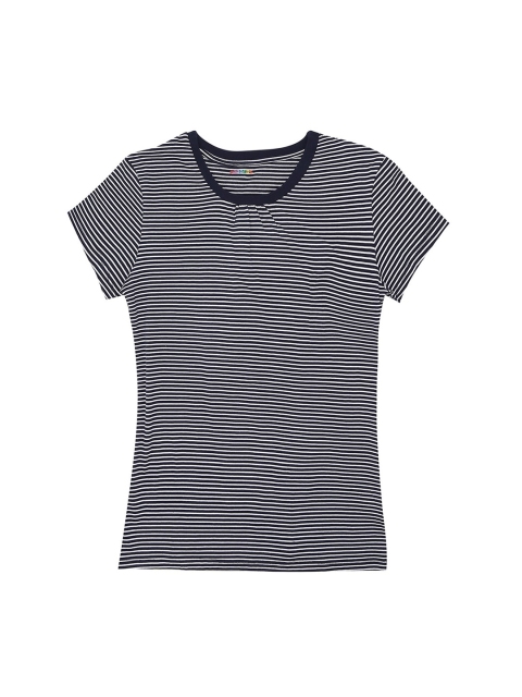 

POPPERS by Pantaloons Girls Navy Blue Striped Round Neck T-shirt