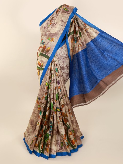 

Pothys Brown Pure Silk Printed Murshidabad silk Saree