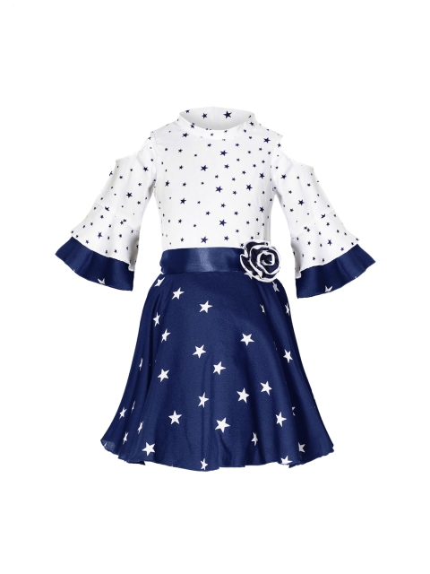 

naughty ninos Girls White Printed Fit and Flare Dress