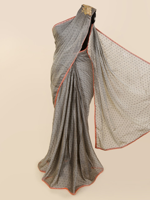 

Pothys Grey Solid Pure Georgette Saree