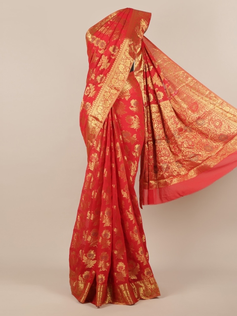 

Pothys Red & Gold-Toned Poly Georgette Woven Design Saree