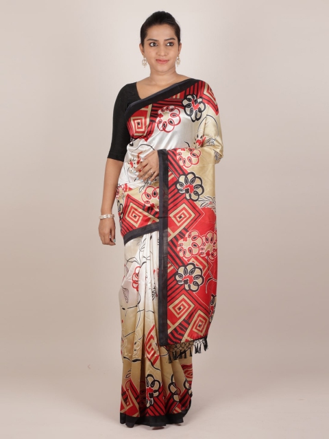 

Pothys Red & Cream-Coloured Jute Silk Printed Saree