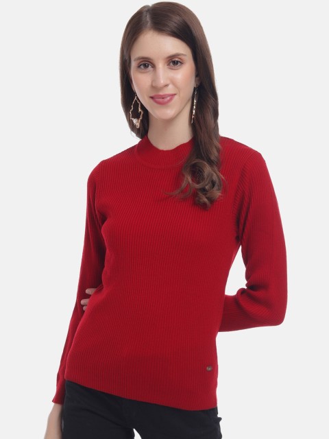 

HALTON HILLS Women Red Self Design Pullover Sweater