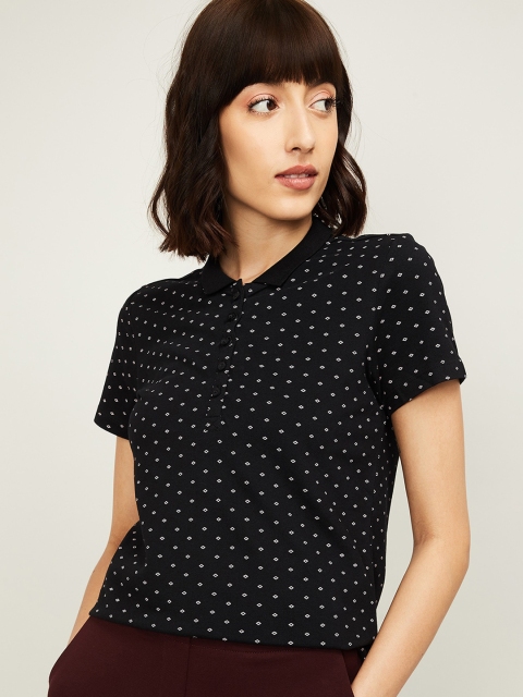 

Bossini Women Black Printed Polo Collar T-shirt