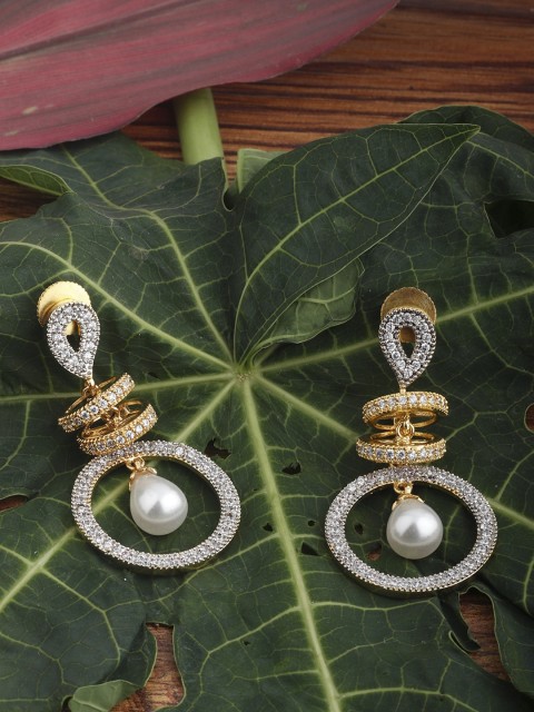 

Alamod Gold-Plated Cubic Zirconia Studded Geometric Drop Earrings