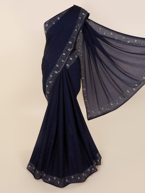 

Pothys Navy Blue Embellished Pure Georgette Saree