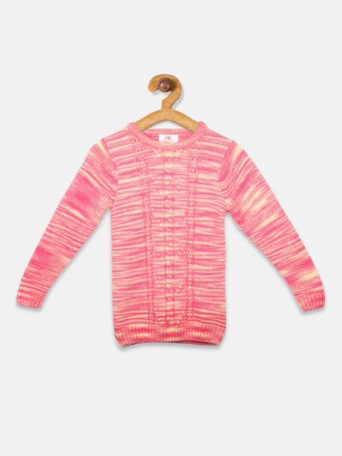 

OWM Girls Pink Self Design Pullover Sweater