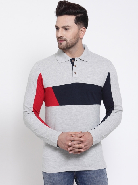 

Kalt Men Grey Melange & Black Colourblocked Polo Collar T-shirt