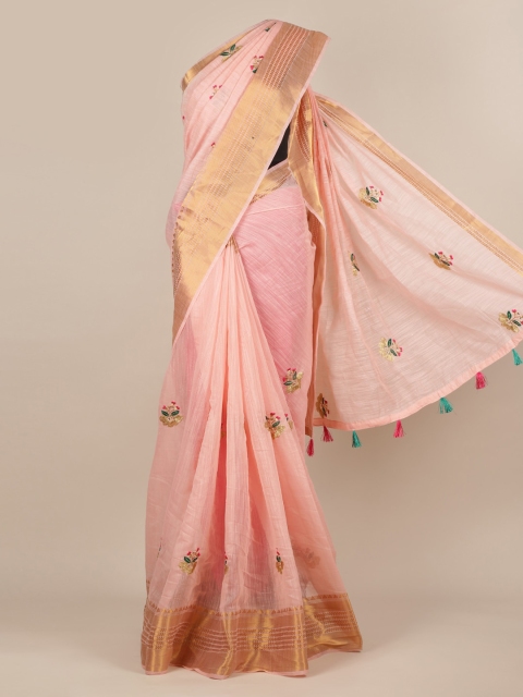 

Pothys Rose & Gold-Toned Jute Silk Embroidered Saree