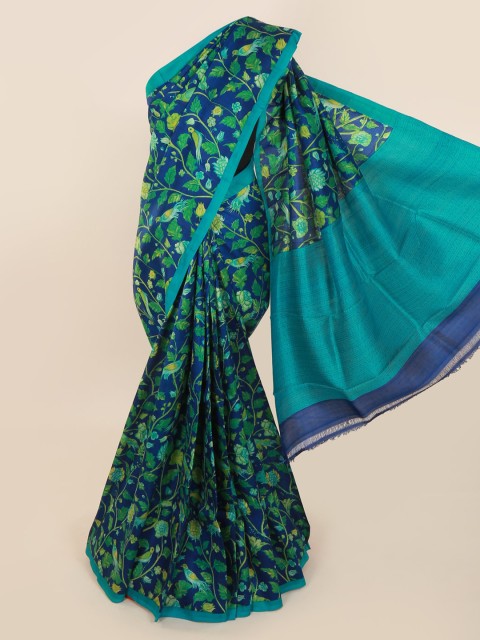 

Pothys Blue & Green Pure Silk Printed Murshidabad silk Saree