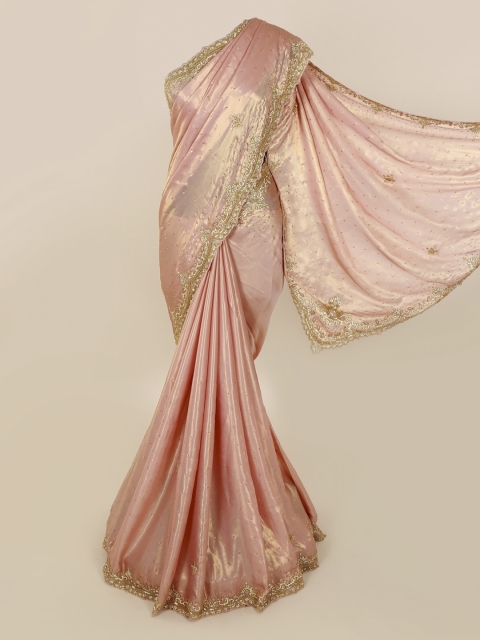 

Pothys Pink Embellished Pure Georgette Saree