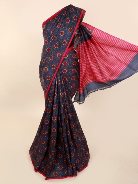 

Pothys Blue Pure Silk Printed Murshidabad silk Saree