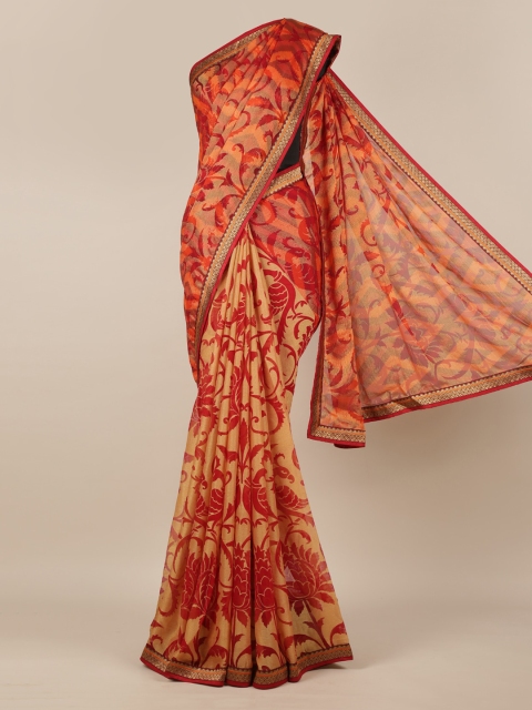

Pothys Maroon & Orange Poly Chiffon Printed Saree