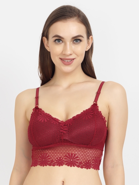 

Golden Girl Burgundy Self Design Non-Wired Removable Padding Bralette Bra