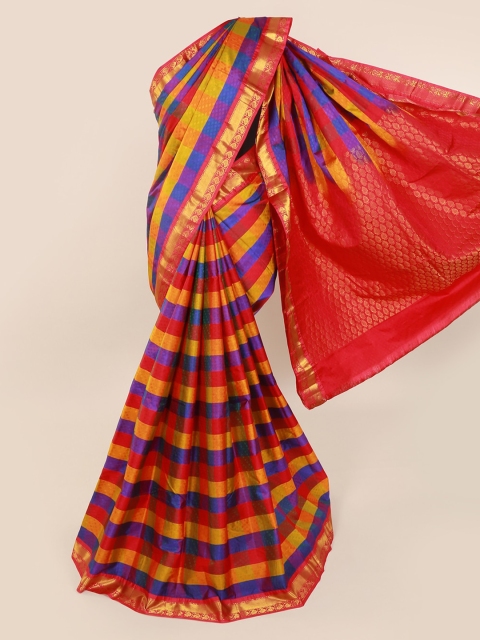 

Pothys Multicoloured Pure Silk Checked Kanjeevaram Saree, Multi