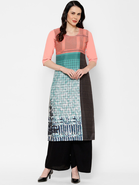 

7Threads Women Multicoloured Geometric Printed Crepe Kurta, Multi
