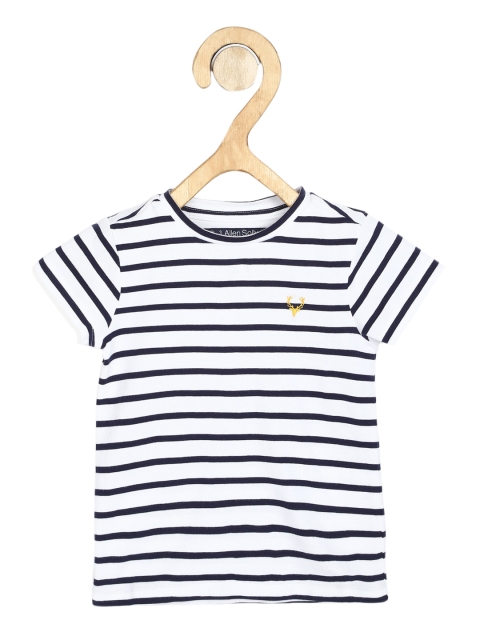 

Allen Solly Junior Girls White & Navy Blue Striped Round Neck T-shirt