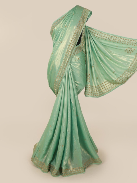 

Pothys Green Embellished Pure Georgette Saree