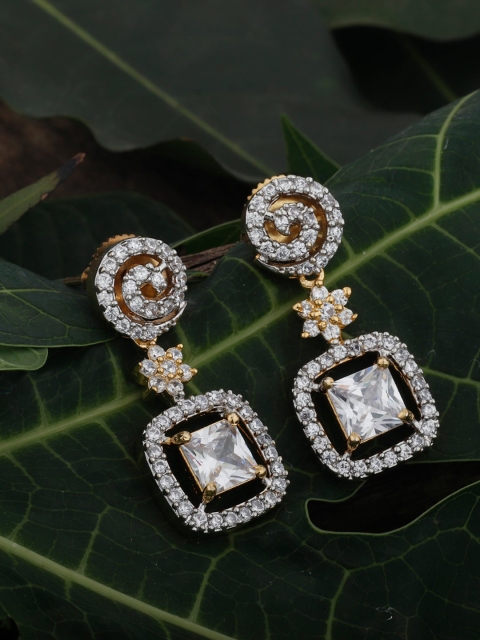 

Alamod Gold-Plated Cubic Zirconia Studded Geometric Drop Earrings