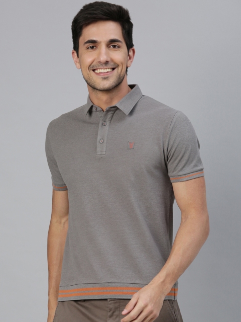 

RARE RABBIT Men Grey Solid Polo Collar T-shirt