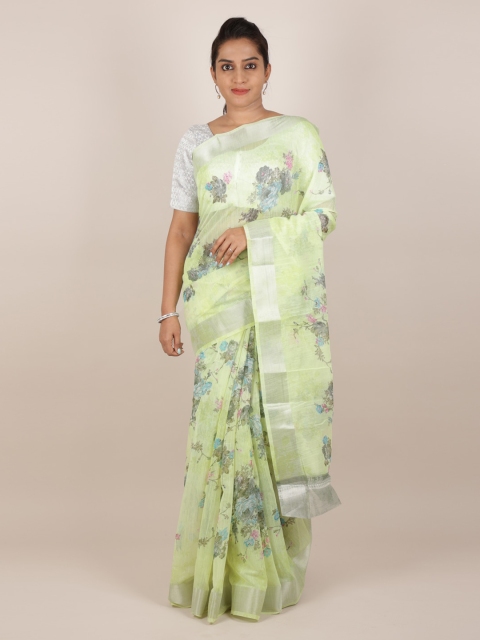 

Pothys Green Printed Jute Silk Saree