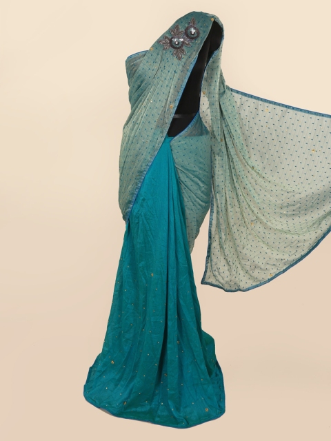 

Pothys Blue Printed Pure Georgette Saree