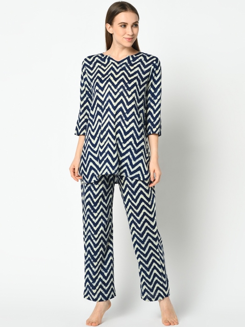 

Azira Women Navy Blue & Cream-Coloured Printed Night suit