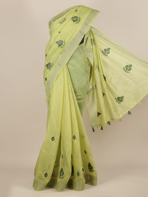 

Pothys Green Embroidered Jute Silk Saree