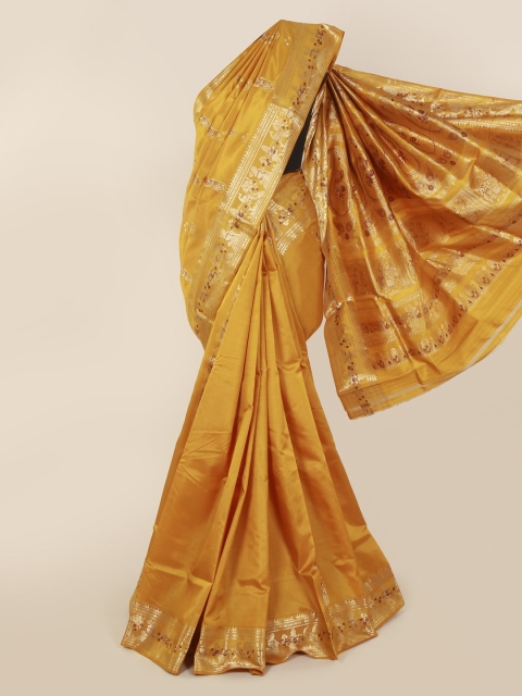 

Pothys Mustard Yellow Woven Design Baluchari Silk Saree