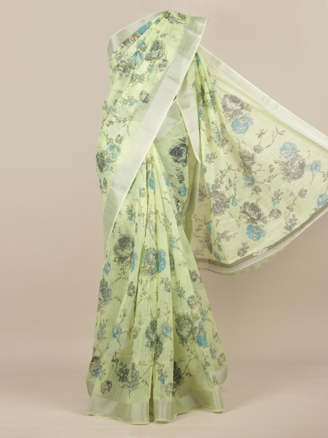 

Pothys Green Floral Printed Jute Silk Saree