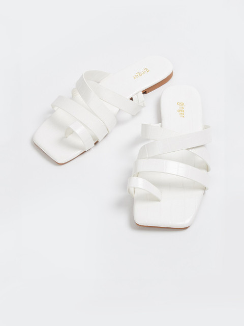 

Ginger by Lifestyle Women White Solid PU Open Toe Flats