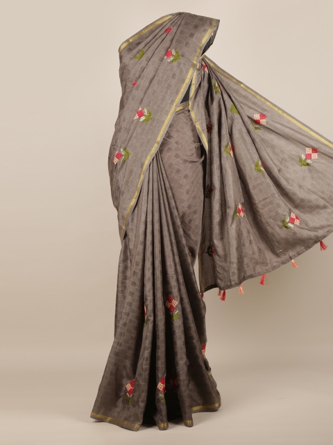 

Pothys Grey Embroidered Jute Silk Saree
