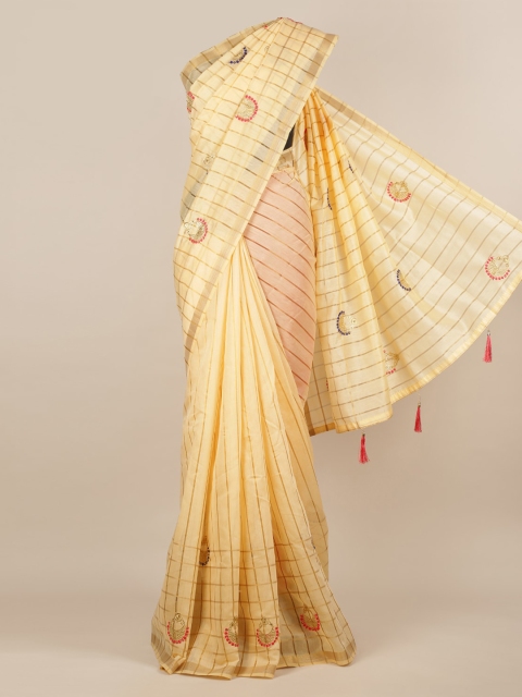 

Pothys Cream-Coloured Striped Jute Silk Saree