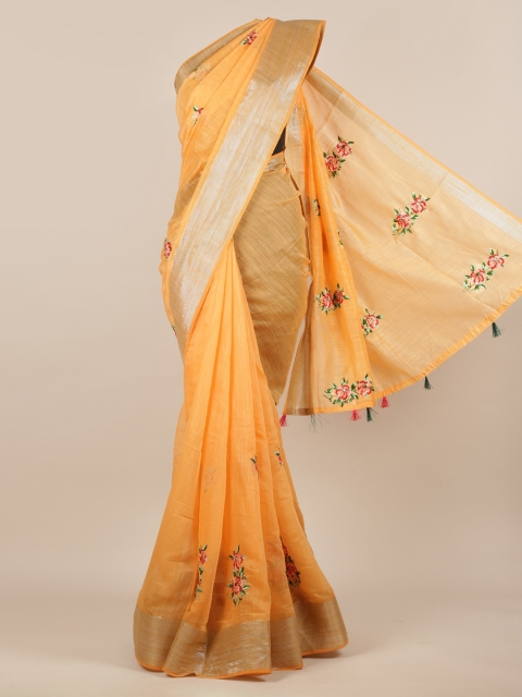 

Pothys Orange Embroidered Jute Silk Saree