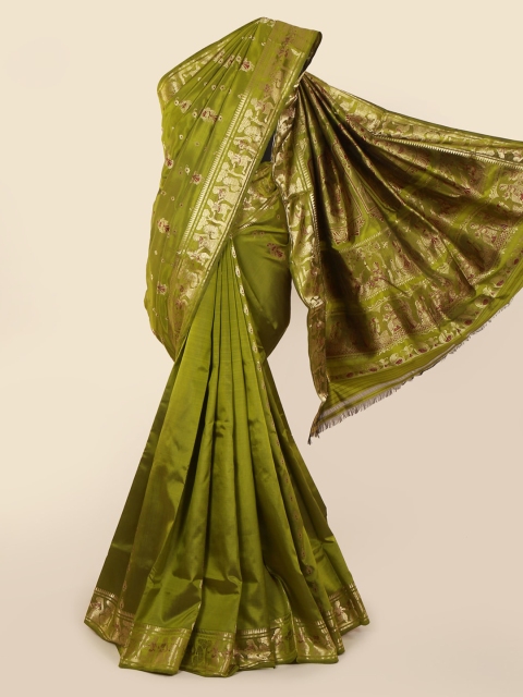 

Pothys Olive Green Pure Silk Woven Design Baluchari Saree