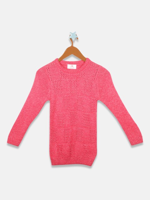 

OWM Girls Pink Self Design Pullover Sweater